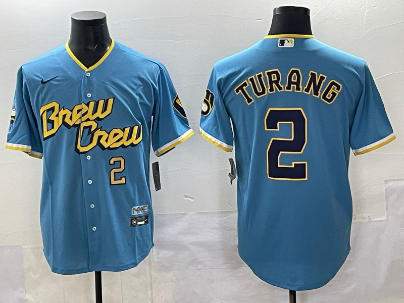 Men 2025 Milwaukee Brewers #2 Turang blue Nike MLB Jersey style 001